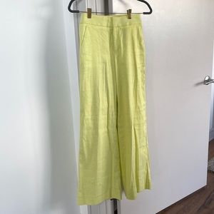 Wide leg, high waisted citron linen pants